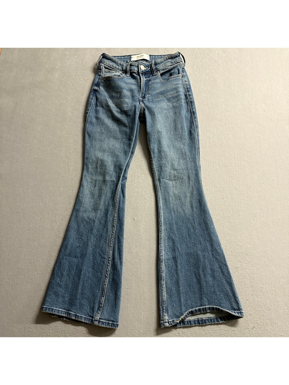 Hollister High Rise Flare Jeans Womens Size 00s W24 Short Blue Denim Stretch
